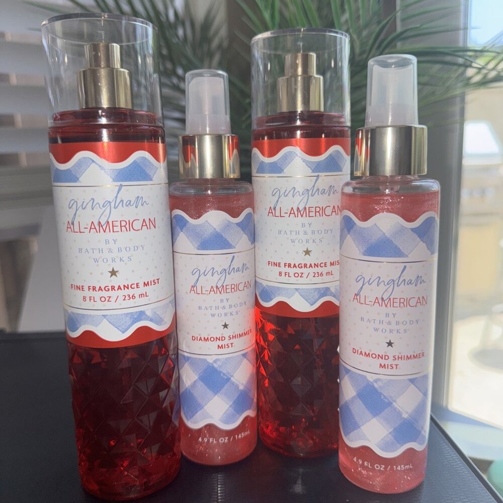 (4) Bath & Body Works Gingham All-American Fine Fragrance & Diamond Shimmer Mist